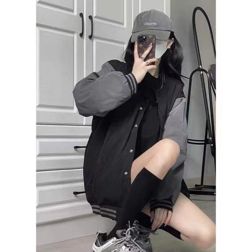 Autumn new college style baseball uniform for women loose street vintage student all-match jacket thin jacket