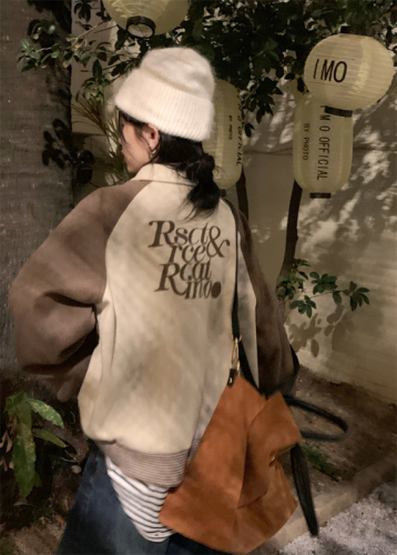 Woolen jacket, autumn splicing casual embroidered jacket, front and back letters have been changed