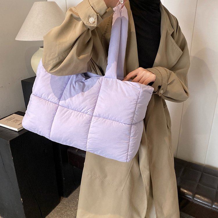 Down bag, cotton jacket, women's bag, simple padded space bag, tote bag, soft checkered underarm shoulder bag