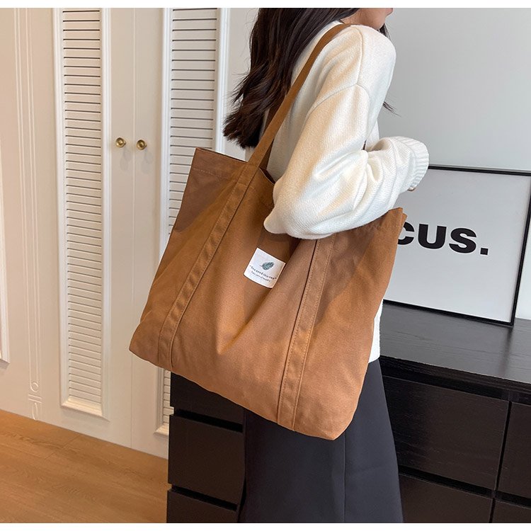 Coffee solid color small fresh ins simple literary retro forest style women's one-shoulder canvas bag tote bag