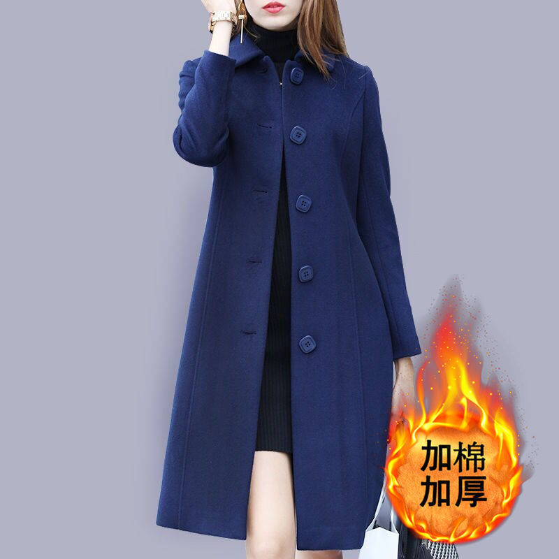 European and American large size slim fit plus velvet thickened woolen coat women's mid-length autumn and winter new suit woolen coat