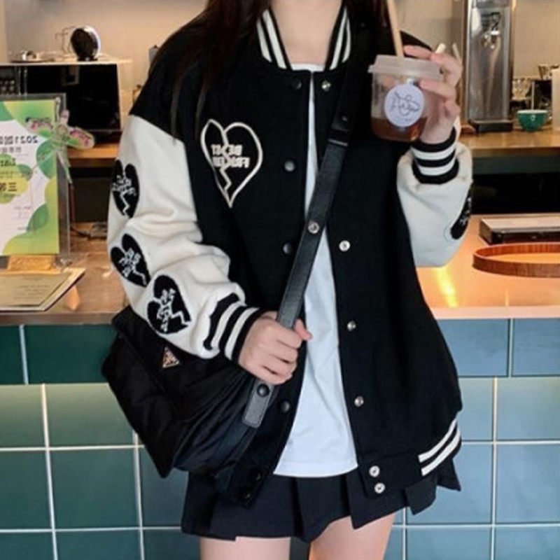 Towel embroidery + double screw mouth baseball uniform for women spring and autumn ins trend Korean style versatile jacket bf lazy style couple