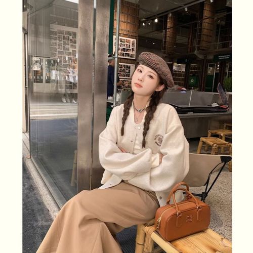 Original method of short baseball uniform for women, spring, autumn and winter loose casual all-match thickened jacket ins