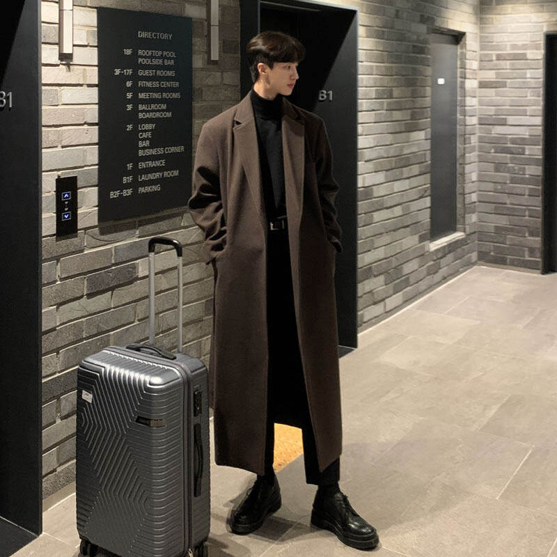 High quality special batch woolen coat for men over the knee Korean style winter thickened windbreaker woolen coat