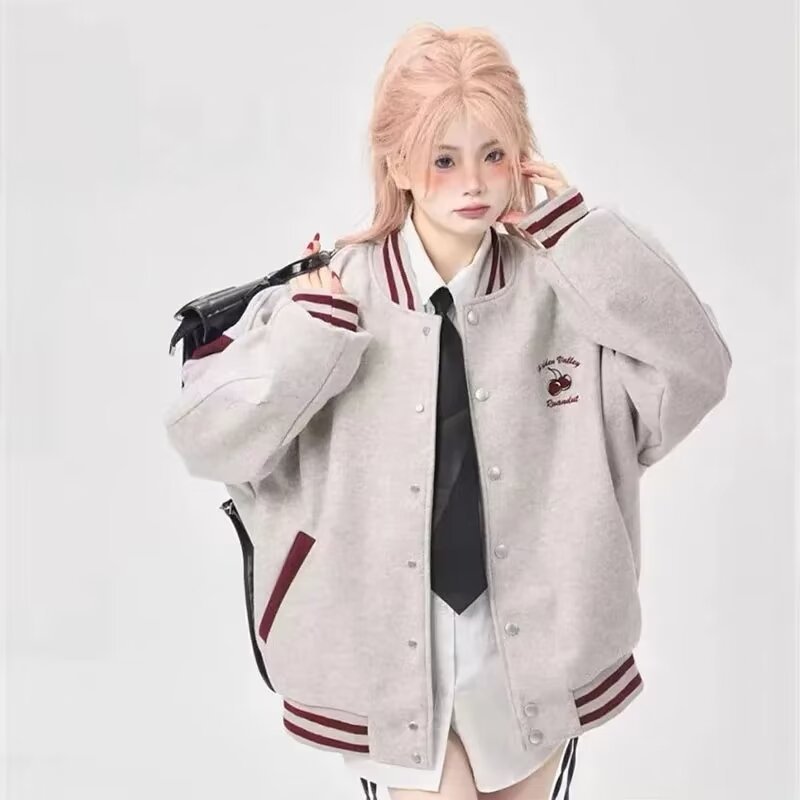 American retro baseball uniform spring and autumn new coat long-sleeved loose embroidered college couple jacket top