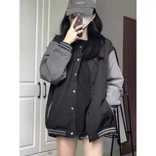 Autumn new college style baseball uniform for women loose street vintage student all-match jacket thin jacket