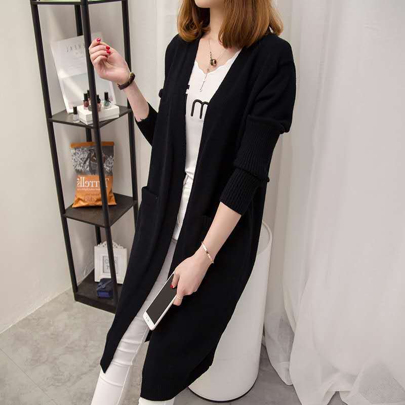 Cardigan sweater women's new spring and autumn Korean version loose style lazy v-neck mid-length knitted jacket trendy