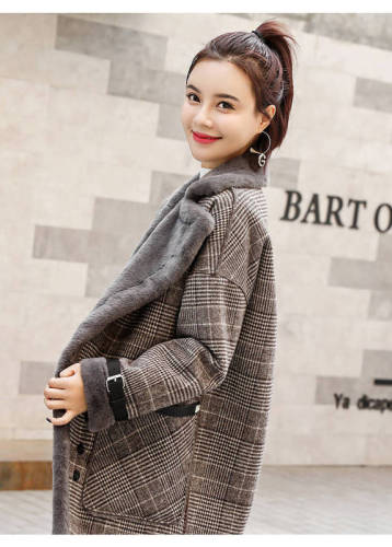 Plaid coat women's new autumn and winter thickened mid-length lamb fur one-piece woolen coat for small people