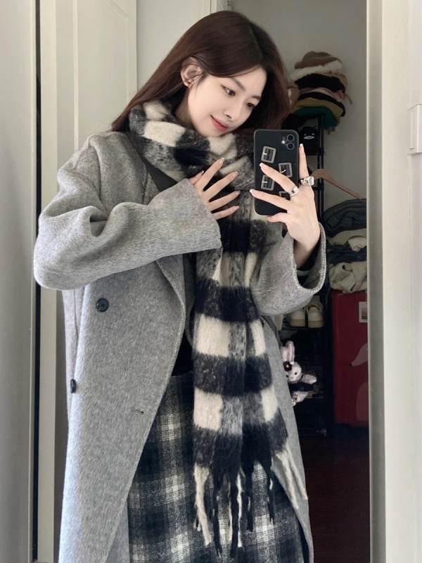 Gray cashmere coat for women, high-end double-sided woolen coat, wool autumn and winter new woolen thickening for small people