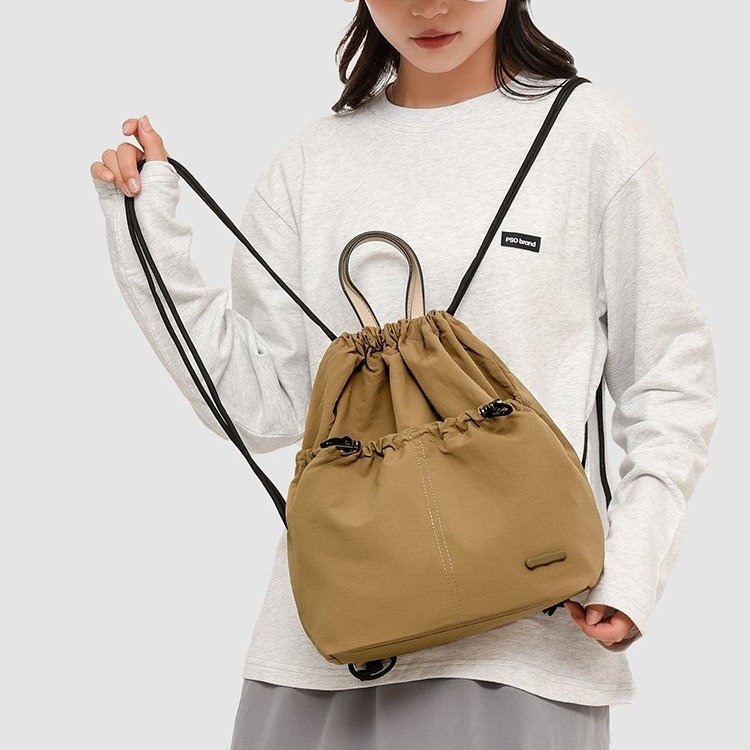 ins style drawstring backpack simple pleated lightweight outdoor mountaineering hiking backpack