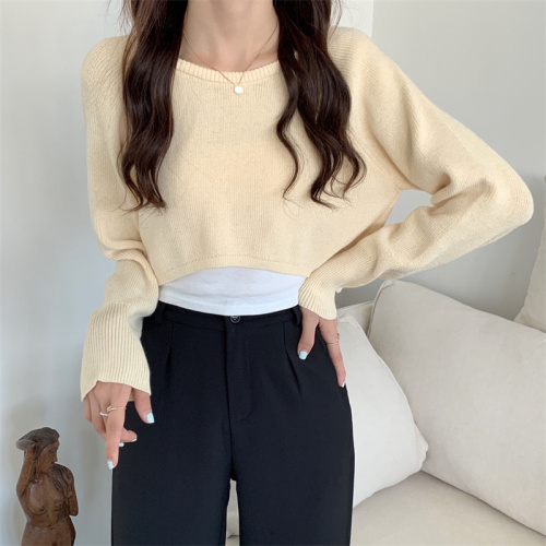New autumn and winter short pullover sweater women's high waist half navel exposed long sleeve lazy sweater blouse top
