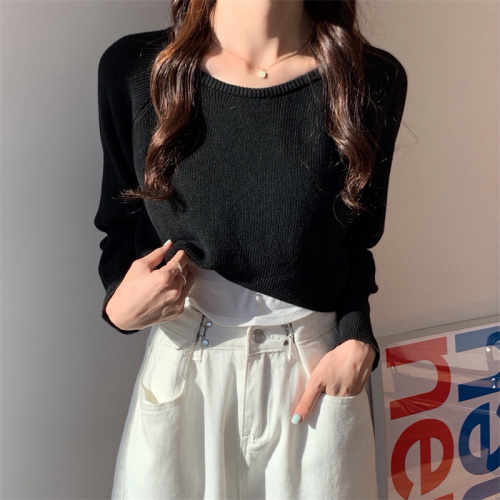 New autumn and winter short pullover sweater women's high waist half navel exposed long sleeve lazy sweater blouse top