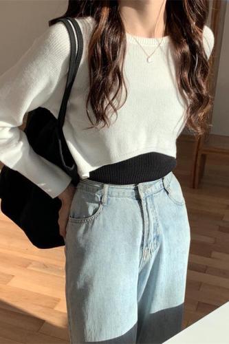 New autumn and winter short pullover sweater women's high waist half navel exposed long sleeve lazy sweater blouse top