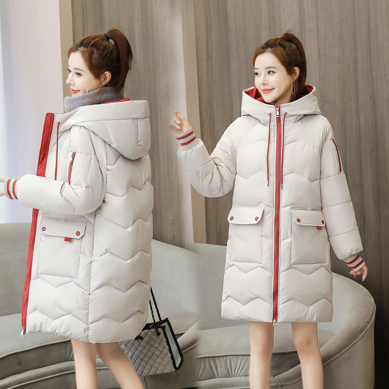 Women's cotton-padded jacket Korean style medium-length plus size Hong Kong style bread coat loose student long waist-cinching down jacket