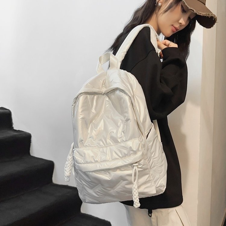 Solid Color Backpack Cotton Bag Winter Thickened Space Cotton School Bag Korean Version Versatile Large Capacity Student Backpack