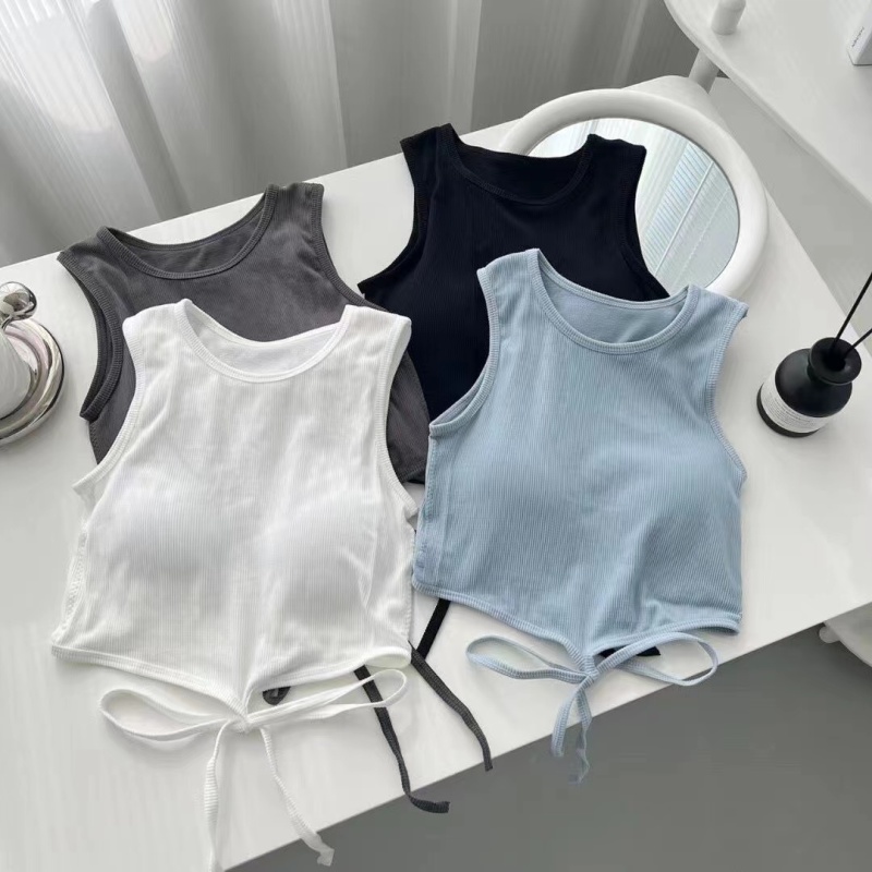 Summer Irregular Sexy Hot Girl Straps Solid Color Vest Style Versatile Small Suspenders Fixed Cup Round Neck Outerwear