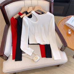 Pure Desire Sexy Round Neck Long Sleeve T-Shirt Women's Early Autumn New Style Designed Collarbone Exposed Slim Fit Top