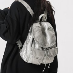 Washed leather backpack, Japanese and Korean washed bag, unisex soft leather backpack, women's bag, small school bag ins