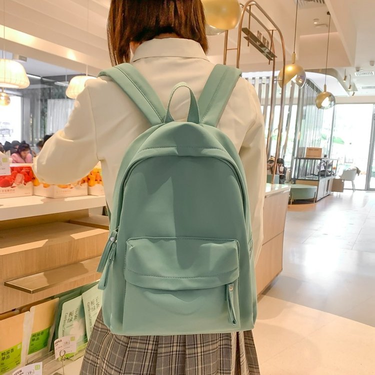 School bag female ins small fresh nylon high school student backpack large capacity solid color girl travel backpack