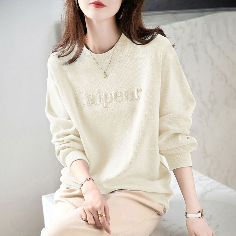 women's long sleeve round neck sweatshirt embroidered