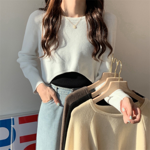 New autumn and winter short pullover sweater women's high waist half navel exposed long sleeve lazy sweater blouse top