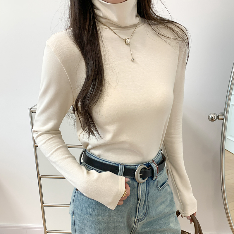 High-end half turtleneck bottoming shirt for women, slim fit and soft waxy inner top