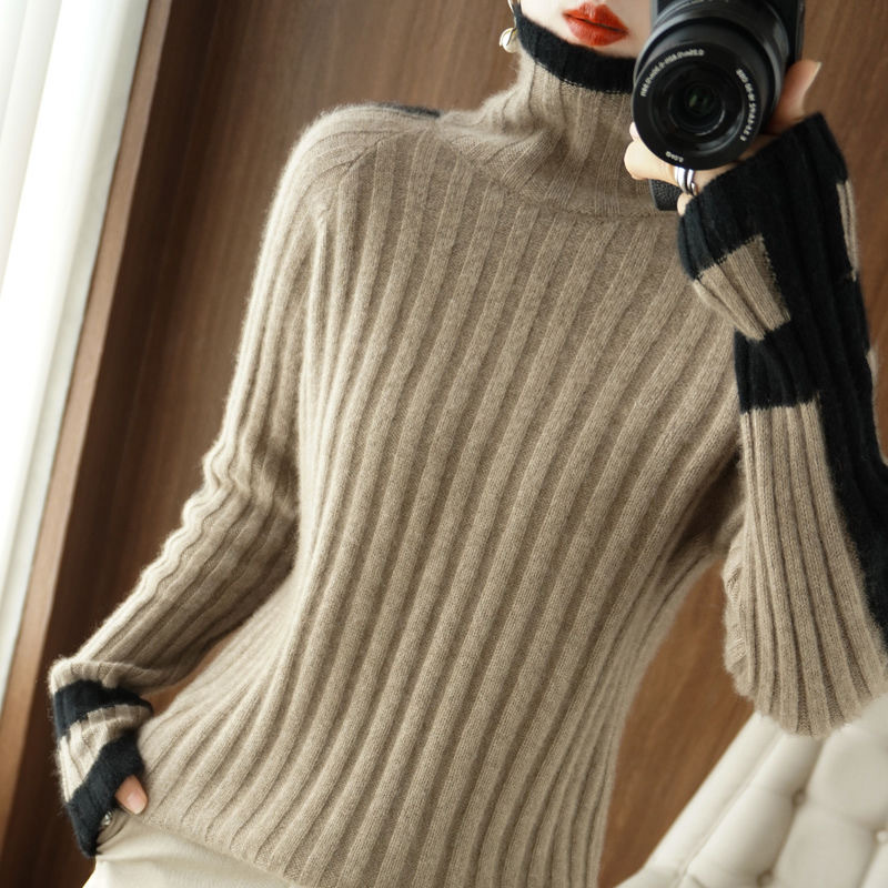 Lazy style thick turtleneck long-sleeved top, simple, fashionable and versatile inner layering sweater