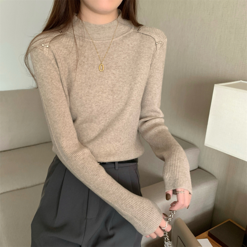 Autumn and winter Korean style temperament half turtleneck design Andy velvet sweater bottoming long-sleeved sweater