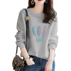 Korean version of Dongdaemun autumn new printed long-sleeved round neck sweatshirt for women, slim and versatile fashion top