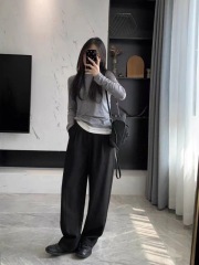 Korean style right shoulder T-shirt for women, fake two-piece design, niche contrasting color bottoming shirt, slim slimming top