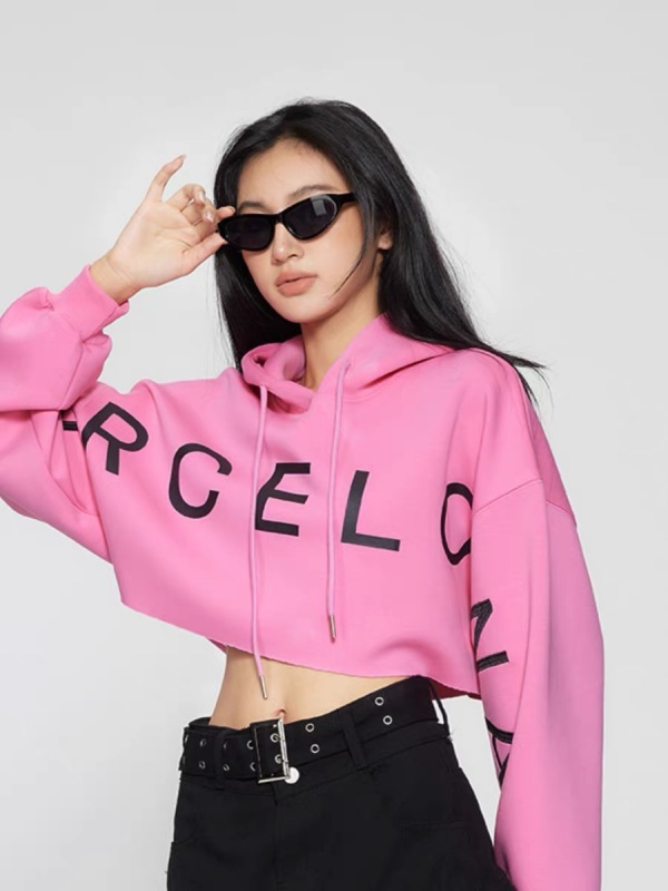 Long-sleeved, thin, short, American-style pink hooded sweatshirt jacket for women, small, new hot style, spring, autumn and winter trendy brand
