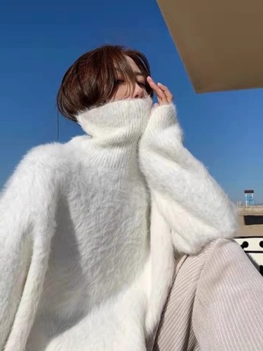 Gentle and lazy style turtleneck thickened sweater women's loose imitation mink knitted sweater inner top