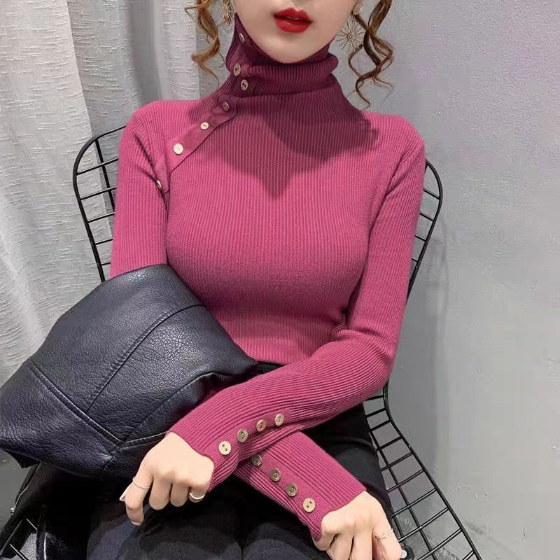 Turtleneck sweater women's Korean style thickened pile collar pullover top