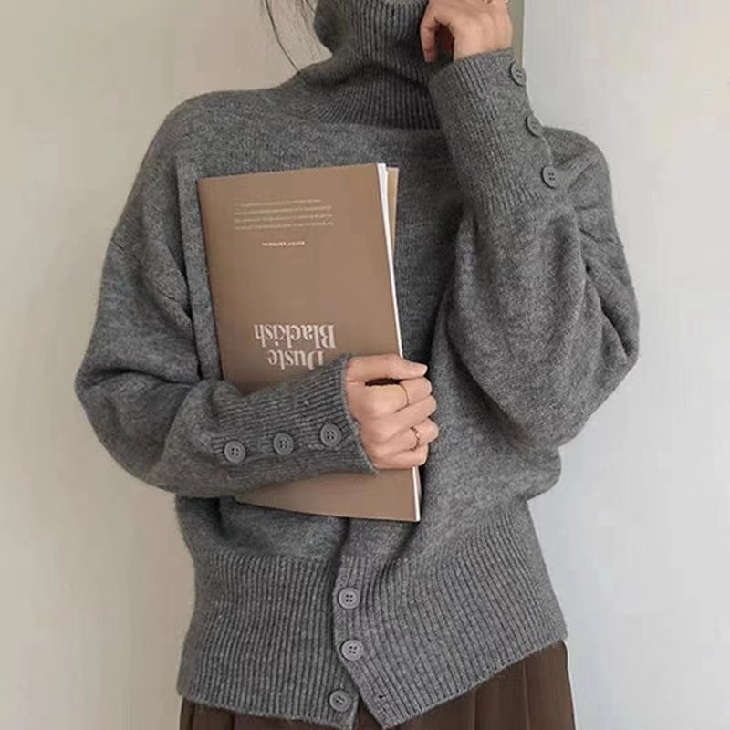 Designed turtleneck sweater women's pullover autumn and winter new niche slit warm top knitted bottoming shirt women