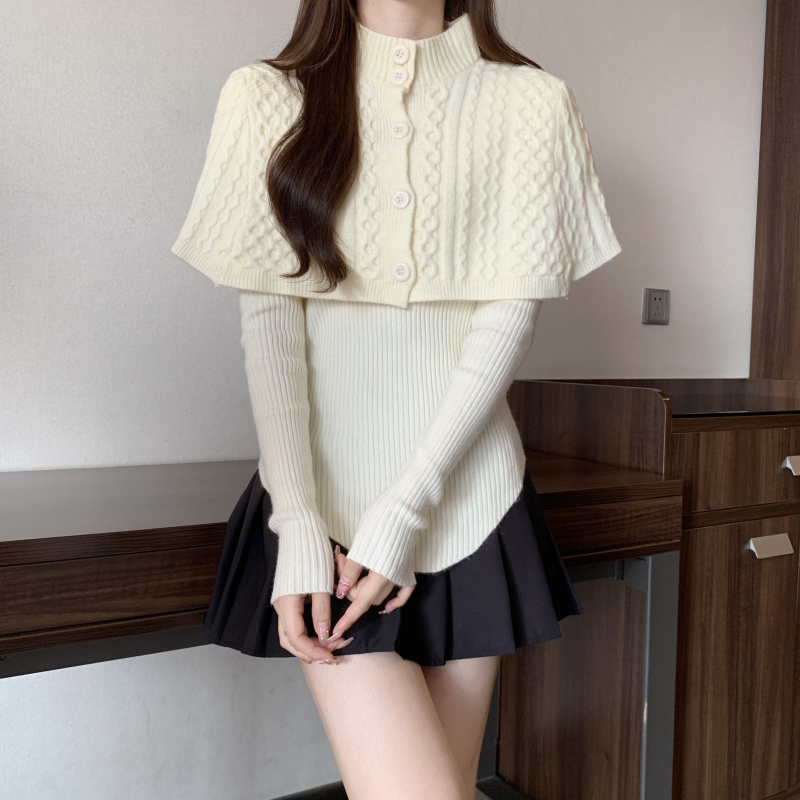 Plus size women's half turtleneck knitted shawl two-piece set thickened autumn and winter new fashion versatile twist sweater