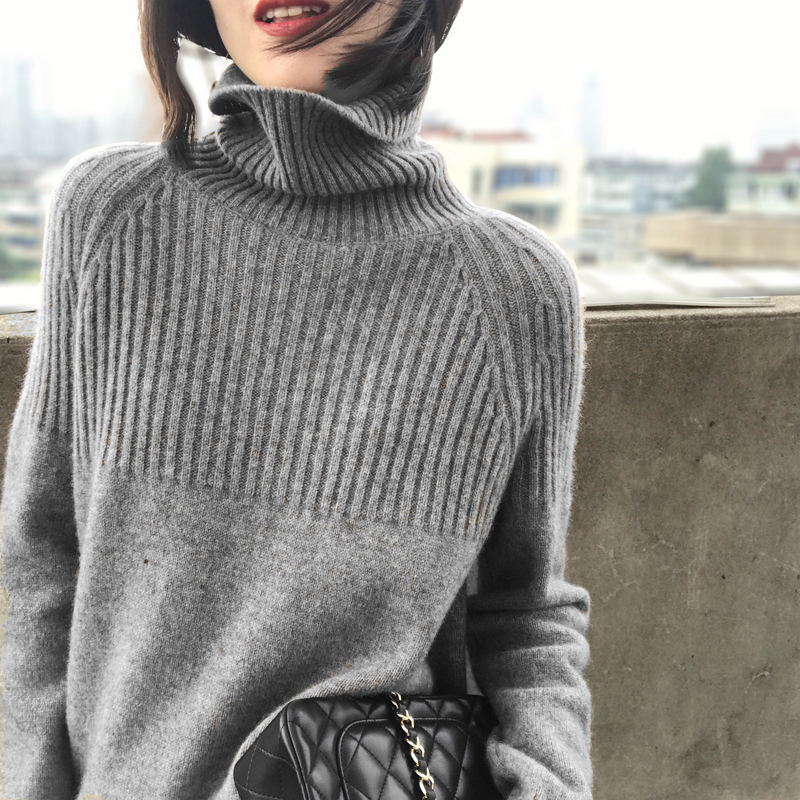 Autumn and winter cashmere sweater women's loose lazy wool knitted turtleneck large size solid color thickened bottoming sweater
