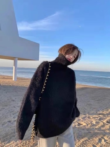 Gentle and lazy style turtleneck thickened sweater women's loose imitation mink knitted sweater inner top