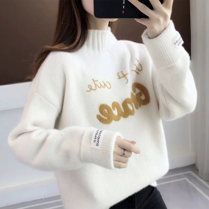 New autumn and winter Korean style fashionable turtleneck letter sweater for women, loose, foreign style and versatile long-sleeved top ins trend