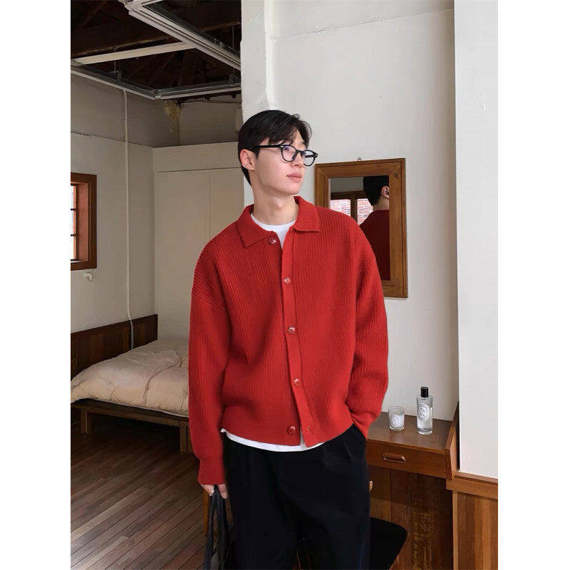 Spring and autumn high-end simple and versatile casual couple lapel knitted cardigan