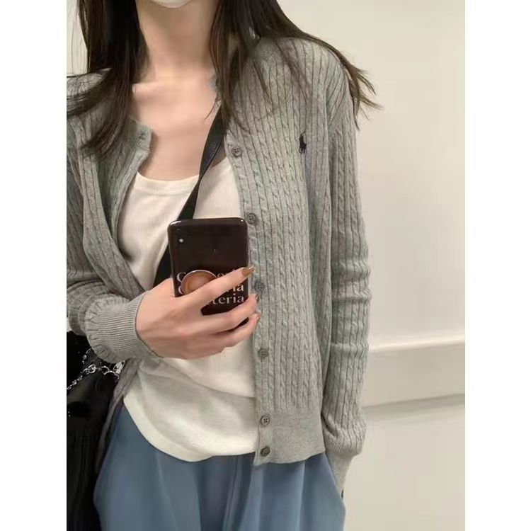 Early autumn pony embroidery gentle style cardigan for women twist Korean version versatile slimming bottoming sweater jacket sweater
