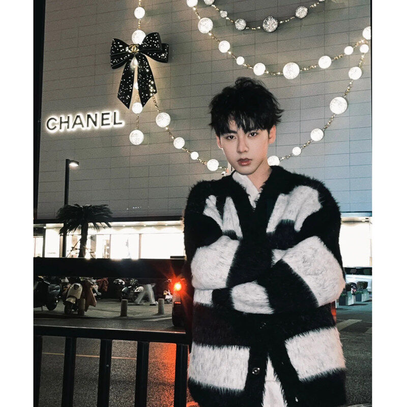 Korean style lazy style cardigan sweater men's autumn and winter niche design jacket