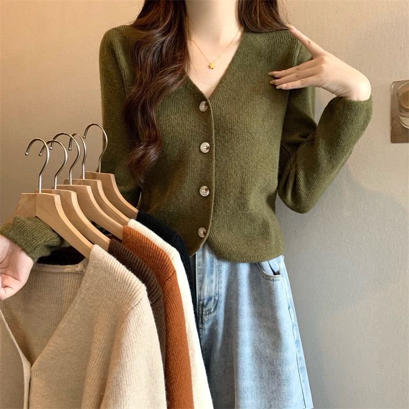 Korean-style short-sleeved long-sleeved knitted cardigan