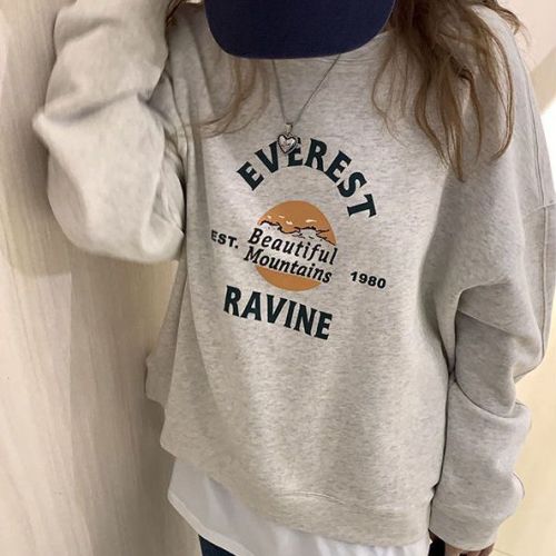 Autumn and winter velvet thin sweatshirt for women Korean style loose lazy style retro American style old letter print