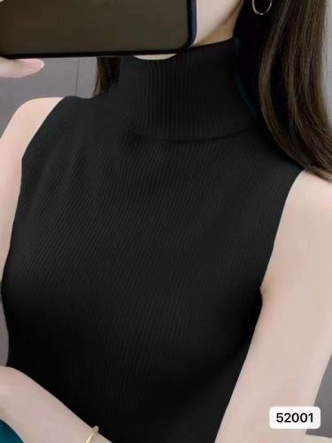 High collar vest for women in spring and autumn new ins super hot slim knitted bottoming shirt with sleeveless top worn outside