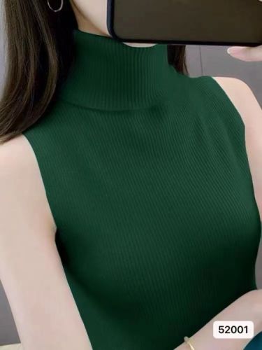 High collar vest for women in spring and autumn new ins super hot slim knitted bottoming shirt with sleeveless top worn outside