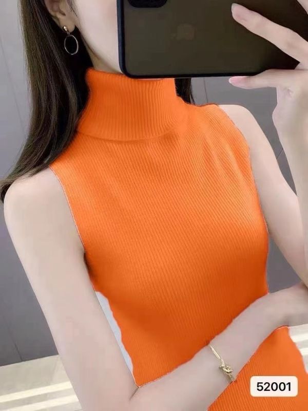 High collar vest for women in spring and autumn new ins super hot slim knitted bottoming shirt with sleeveless top worn outside