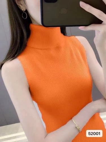 High collar vest for women in spring and autumn new ins super hot slim knitted bottoming shirt with sleeveless top worn outside