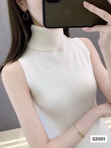 High collar vest for women in spring and autumn new ins super hot slim knitted bottoming shirt with sleeveless top worn outside