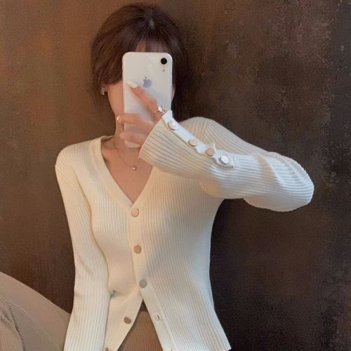 V-neck knitted bottoming shirt for women in autumn and winter with niche temperament, slim fit and slim waist with sweater