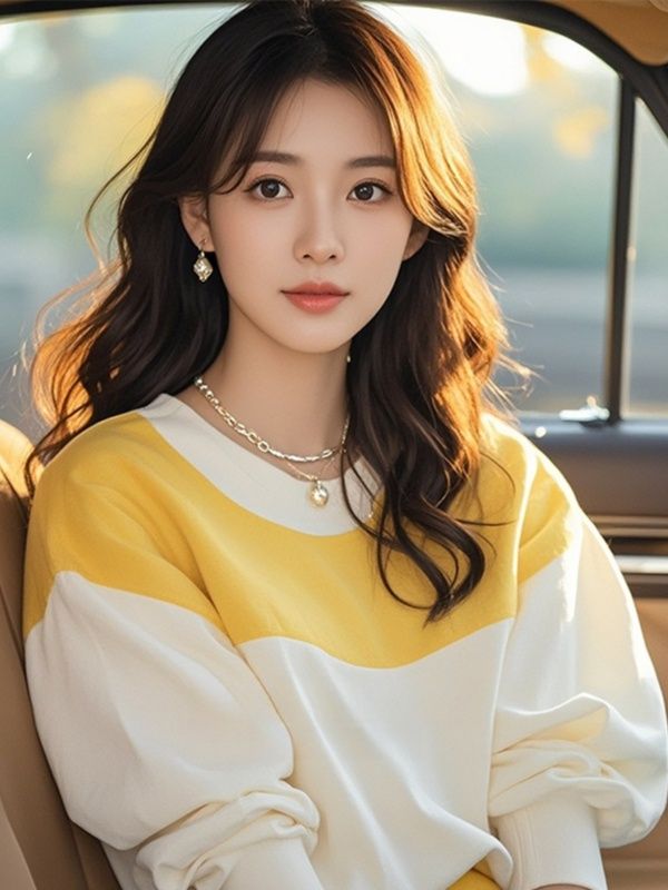 Autumn new style fashionable and unique tops for women Korean style lazy style yellow contrast thin sweatshirt